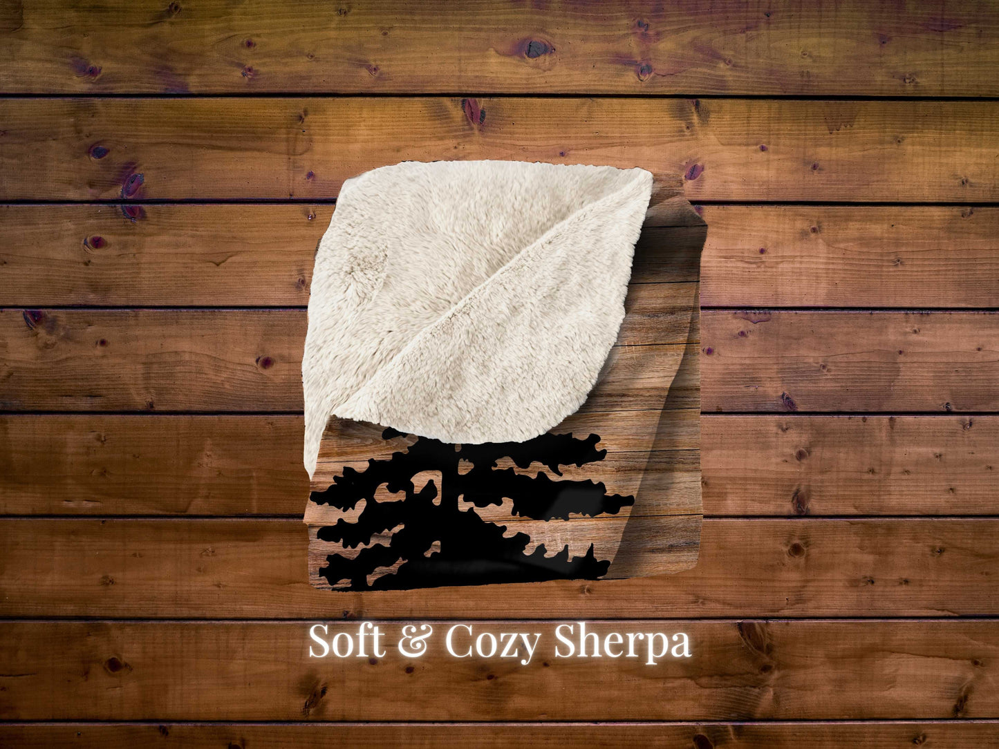 Cozy Christmas Sherpa Blanket, Bear in Woods Cabin theme on Super Soft, Fluffy Cozy Sherpa